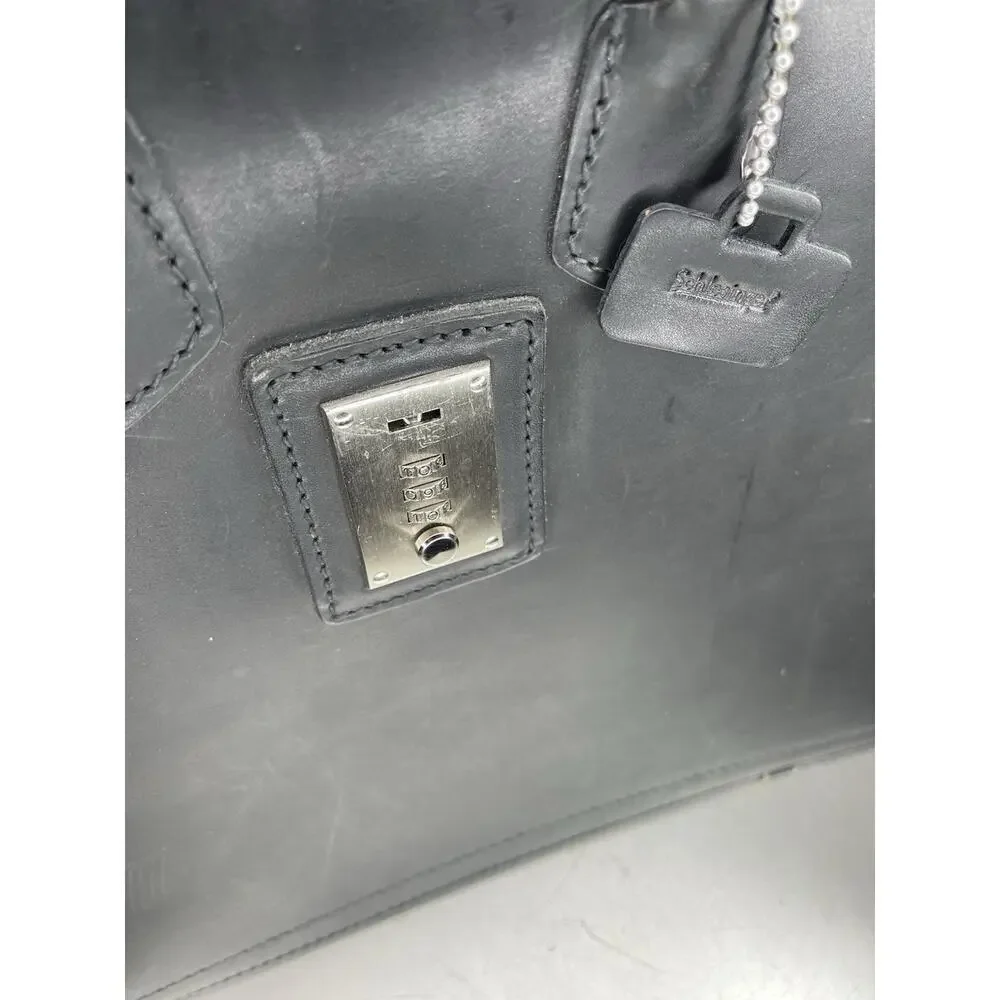 Schlesinger Black Smooth Leather Lawyer Briefcase Buckle & Combination Lock